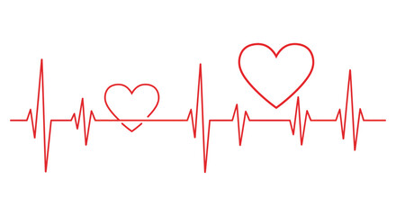 Red heart rate line with heartbeat rhythm and love symbol