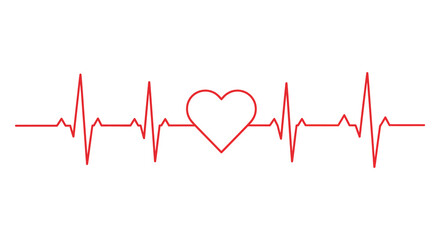 Red heart rate line with heartbeat rhythm and love symbol