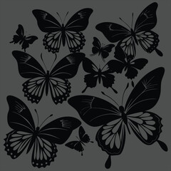 butterflies. butterflies black silhouettes. butterflies clipart fashionable. set of butterflies black butterfly. Butterflies silhouette black background on white Background. Flying butterflies.