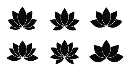 Black lotus flower icons in various stages of bloom