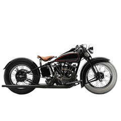 Obraz premium Classic black motorcycle with a vintage design, showcasing its powerful engine and detailed craftsmanship. background removed