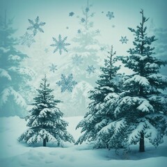 Obraz premium Snow Covered Evergreen Trees in Serene Winter Landscape generative ai