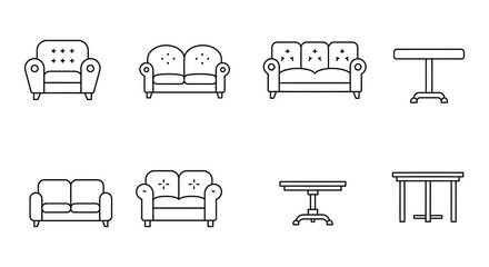 Living Room Furniture Outline Set Sofas Chairs and Tables in Minimalist Style