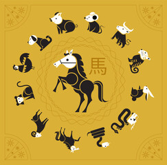 Lunar New Year, Set of Chinese zodiac mascots, cartoon character, Chinese horoscope zodiac collection