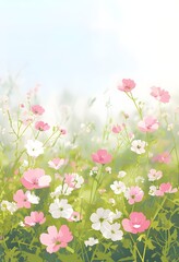Blooming Flower Meadow – Pink and White Floral Background for Spring and Nature Design