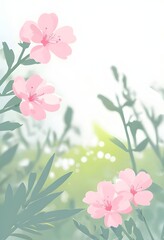 Pink Spring Flowers Botanical Illustration – Soft Floral Art Background for Nature Themes