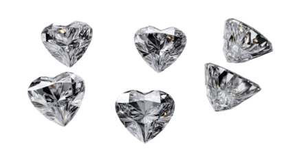 Six Heart-Shaped Diamonds on Transparent Background PNG