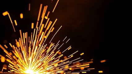 A close-up of glowing sparks against a dark background, capturing the intensity of industrial metalworking.