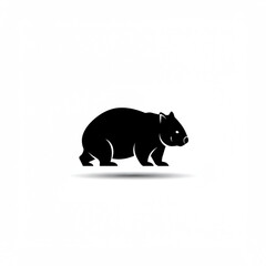 Fototapeta premium Black silhouette illustration of a wombat with a subtle shadow.