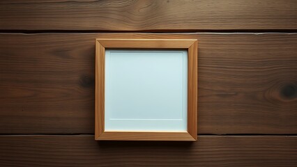 Fototapeta premium A vintage polaroid frame on a wooden table, captured from an overhead angle in minimalist style.
