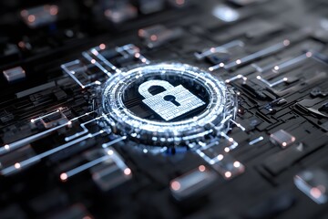 The concept of safeguarding digital data with robust security measures, featuring encryption protocols and secure access, defending against online threats.