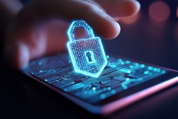 The concept of safeguarding digital data with robust security measures, featuring encryption protocols and secure access, defending against online threats