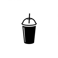 Black silhouette icon of a takeaway beverage cup with a straw and lid.
