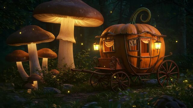 Enchanted forest wagon with mushrooms