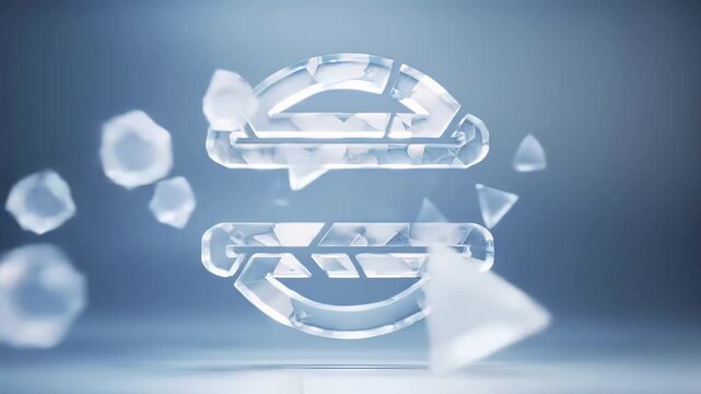 Futuristic 3d animation of crystal particles assembling into a glass cloud symbol on a light background for a technology concept
