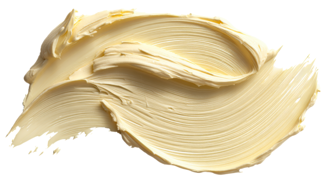 Creamy yellow butter smear texture on white