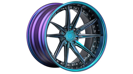 Obraz premium Eye-Catching Colorful Alloy Wheel with Unique Design for Automotive Enthusiasts and Customization Lovers