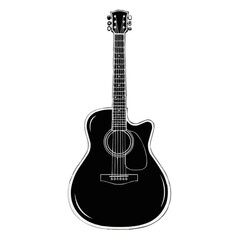 Obraz premium Sleek black acoustic guitar with chrome details, perfect for music lovers and guitarists seeking style and sound.