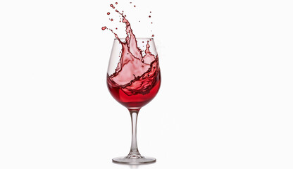 Red wine glass with splash on white background for stock photography