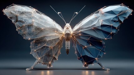 Geometric butterfly, light-filled polygonal wings