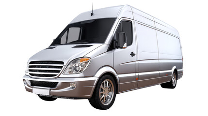 Naklejka premium Sleek Silver Delivery Van with Modern Design for Transportation and Logistics Use in Urban Settings