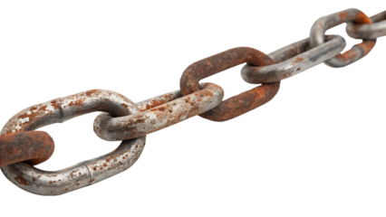 Rusty metal chain link isolated on transparent background