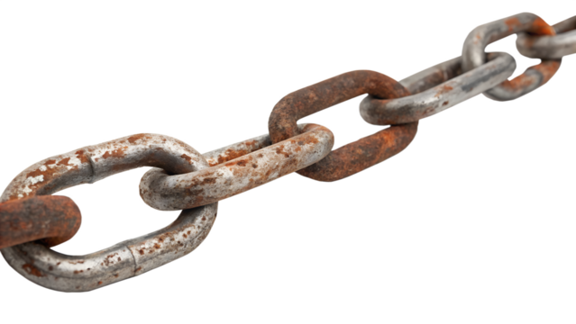 Rusty metal chain link isolated on transparent background