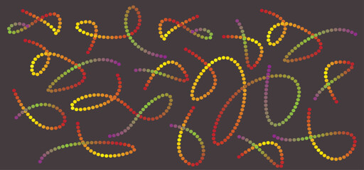 Colorful dotted swirl lines forming playful loops and curves. Abstract pattern design for backgrounds, wallpapers, and decorations. Perfect for modern, fun, and creative projects.