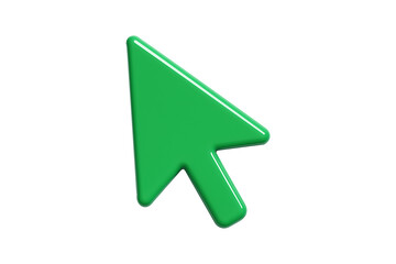 3D Green Arrow Cursor Icon Isolated on a Transparent Background