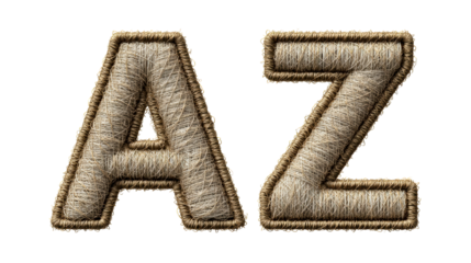 Textured letters A and Z crafted from natural twine material