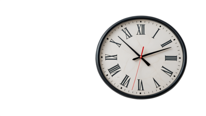 Wall clock with roman numerals isolated on transparent background