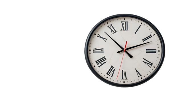 Wall clock with roman numerals isolated on transparent background