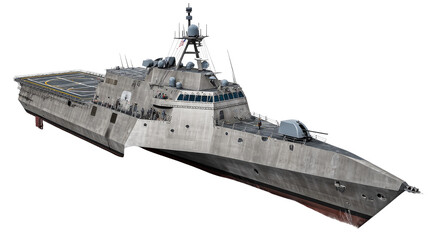 Naklejka premium Modern Navy Warship with Advanced Design and Capabilities in Open Water