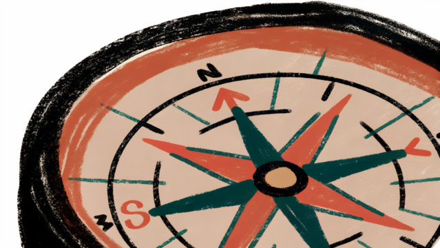 Closeup illustration of a vintage compass with cardinal directions, isolated on transparent background - Powered by Adobe