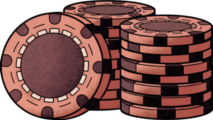 Illustration of stacked poker chips with a patterned design, isolated on transparent background