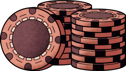 Illustration of stacked poker chips with a patterned design, isolated on transparent background