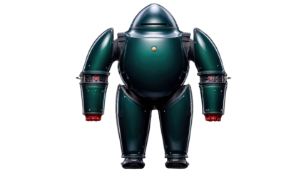 Futuristic green robot design with large rounded body and mechanical arms for technological innovation themes