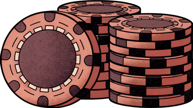 Illustration of stacked poker chips with a patterned design, isolated on transparent background - Powered by Adobe