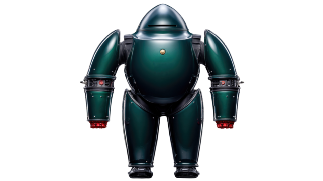 Futuristic green robot design with large rounded body and mechanical arms for technological innovation themes