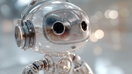 a futuristic silver robot, exuding innovation and technological advancements. The robot is meticulously designed and its gaze and demeanor evoke intelligence and curiosity