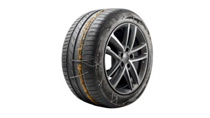 Car tire with snow chain isolated on transparent background