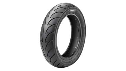Motorcycle tire with tread pattern, isolated on transparent background