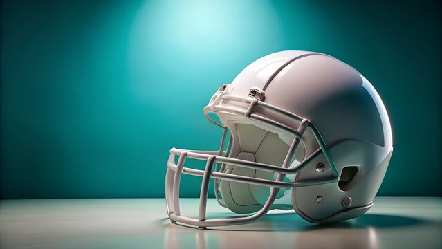 White American Football Helmet; Dramatic Teal Background; Sport Concept; 3D Render - Powered by Adobe