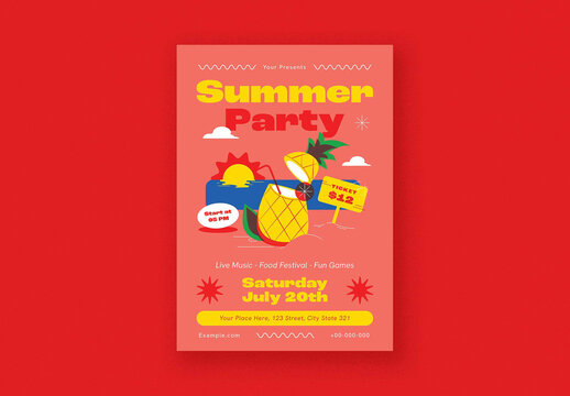 Red and Yellow Playful Summer Party Flyer
