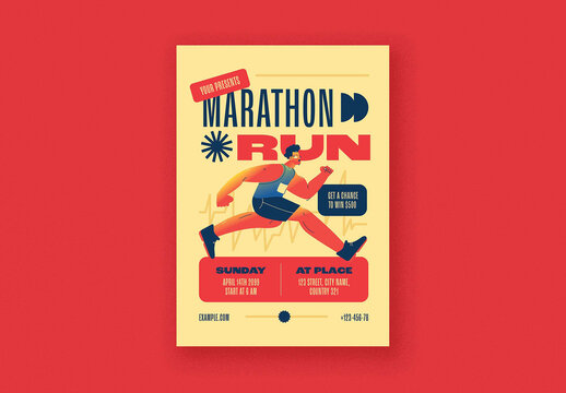 Red and Yellow Retro Modern Marathon Tournament Flyer