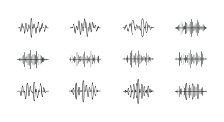 Set of twelve sound wave icons for audio technology and music design