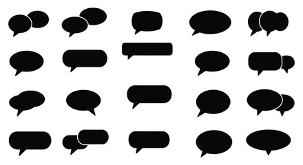 Collection of various black speech bubbles on white background