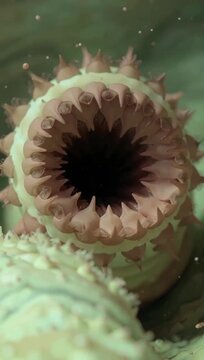 Kraytdraco spectatus priapulid feeding on seafloor, vertical close-up reconstruction