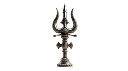 Ornate Silver Trident Symbol of Power on White