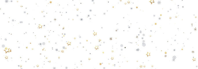 Festive background with gold and silver stars and snowflakes. Perfect for Christmas, New Year, and winter holidays.